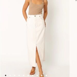 Petal & Pup Cream Midi Denim Skirt with Front Slit